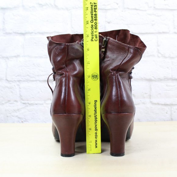Earthies Eleganza Red Leather Pleated Laced Side Zip High Heeled Ankle Boots 7 B - Picture 8 of 9